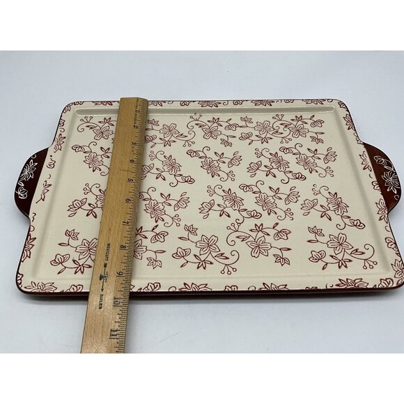 Temp-Tations Cranberry Floral Lace Serving Tray 14 x 9.5 Serveware Cottagecore - Picture 13 of 16